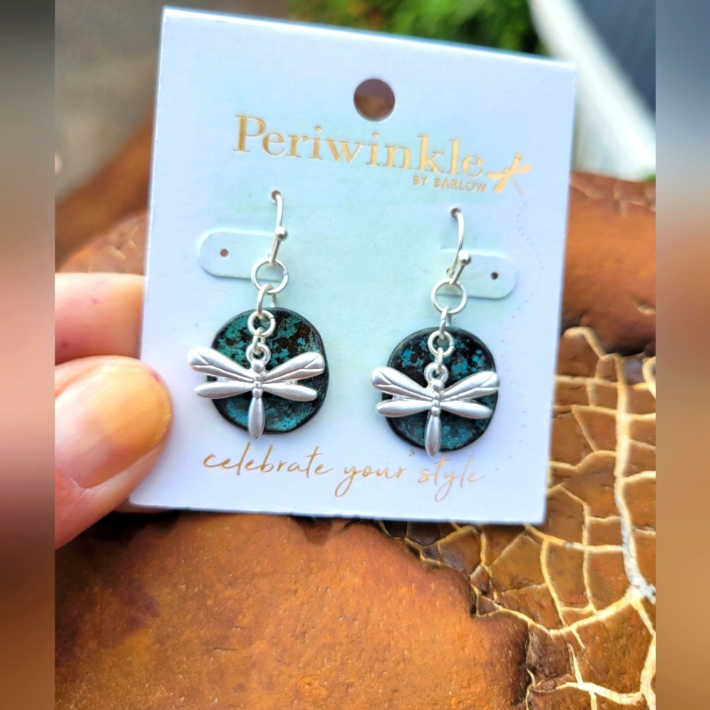 Periwinkle pierceddragonfly dangle earrings